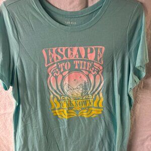 Torrid Signature Everyday Jersey Graphic Tee Short Sleeve Escape Blue Plus- SZ 2